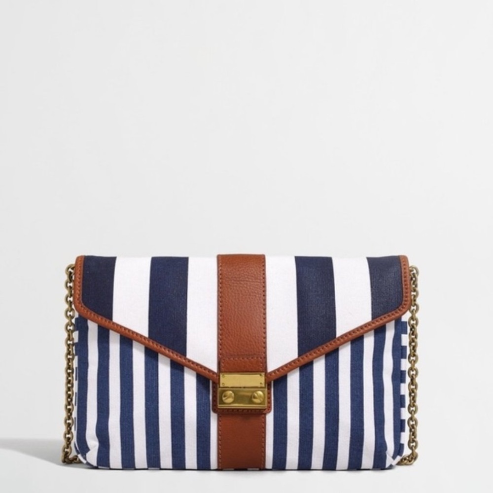 J. Crew Factory Navy Striped Canvas Nautical Purse